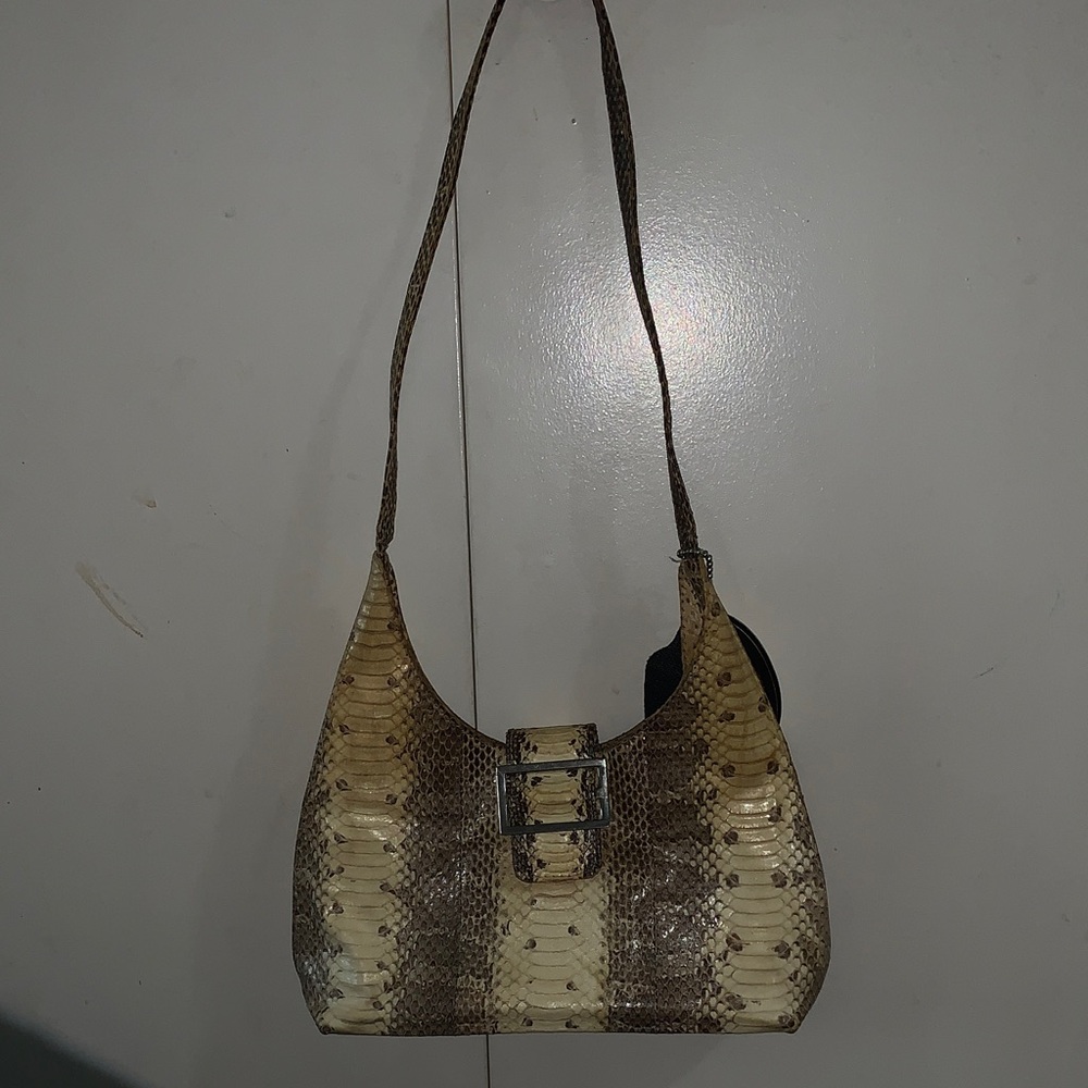 Women’s mini  Shoulder Bag in Brown and Cream - genuine snakeskin NWT